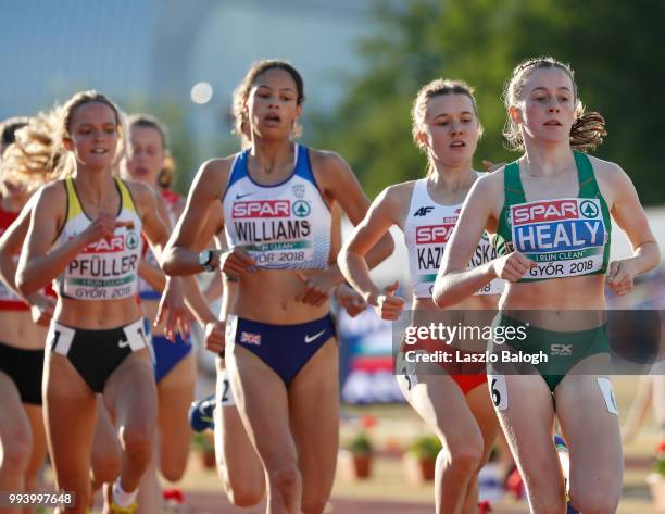 Sarah Healy of Irelandon her way to win 1500m run final during European Atletics U18 European Championship on July 8, 2018 in Gyor, Hungary.