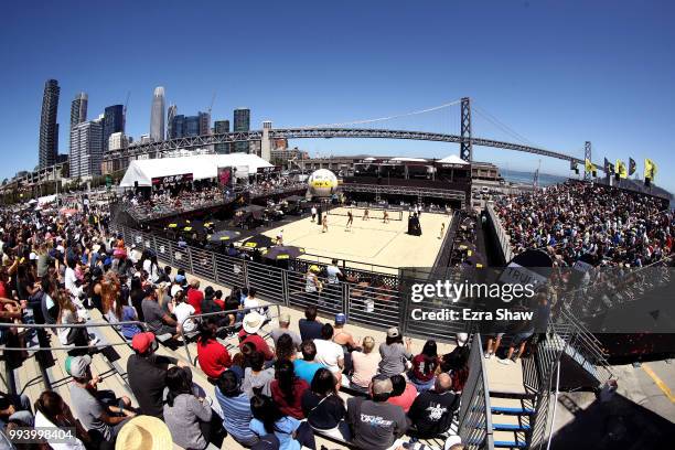 General view of the semifinal match between Alix Klineman and April Ross against Caitlin Ledoux and Geena Urango of the AVP San Francisco Open at...