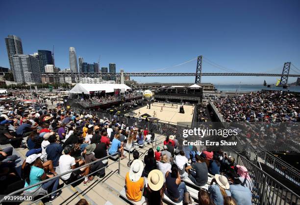 General view of the semifinal match between Alix Klineman and April Ross against Caitlin Ledoux and Geena Urango of the AVP San Francisco Open at...