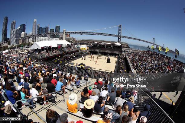 General view of the semifinal match between Alix Klineman and April Ross against Caitlin Ledoux and Geena Urango of the AVP San Francisco Open at...
