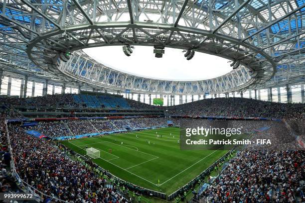 General view during the 2018 FIFA World Cup Russia Quarter Final match between Uruguay and France at Nizhny Novgorod Stadium on July 6, 2018 in...