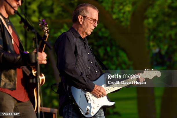 Eric Clapton performs on stage as Barclaycard present British Summer Time Hyde Park at Hyde Park on July 8, 2018 in London, England.