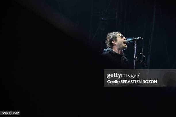 British singer Liam Gallagher performs on stage during the 30th Eurockeennes rock music festival on July 8, 2018 in Belfort, eastern France.