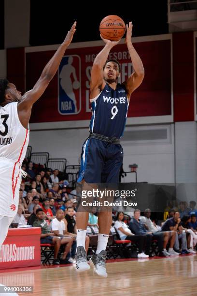 Isaiah Cousins of the Minnesota Timberwolves shoots the ball during the game against the Toronto Raptors on July 8, 2018 at the Cox Pavilion in Las...