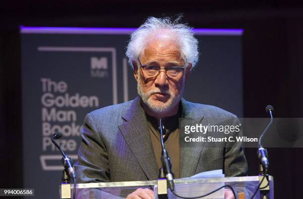Michael Ondaatje speaks after winning the Golden Man Booker Prize at The Royal Festival Hall on July 8, 2018 in London, England.