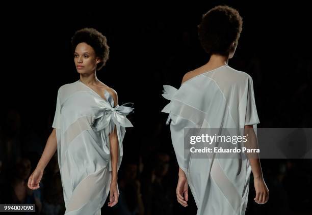 Modelsl walk the runaway at Ulises Merida show during the Mercedes-Benz Madrid Fashion Week on July 8, 2018 in Madrid, Spain.