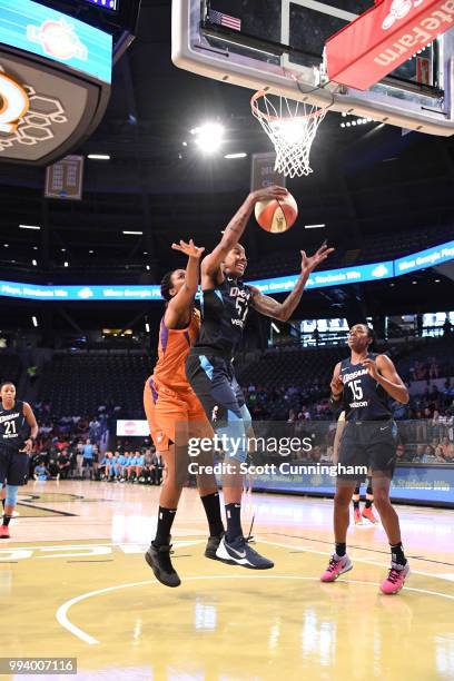 Jessica Breland of the Atlanta Dream gets the rebound against the Phoenix Mercury on July 8, 2018 at McCamish Pavilion in Atlanta, Georgia. NOTE TO...