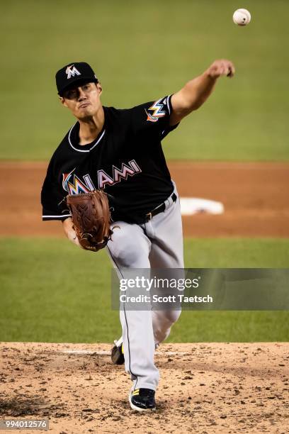 Wei-Yin Chen of the Miami Marlins pitches against the Miami Marlins during the fifth inning at Nationals Park on July 07, 2018 in Washington, DC.