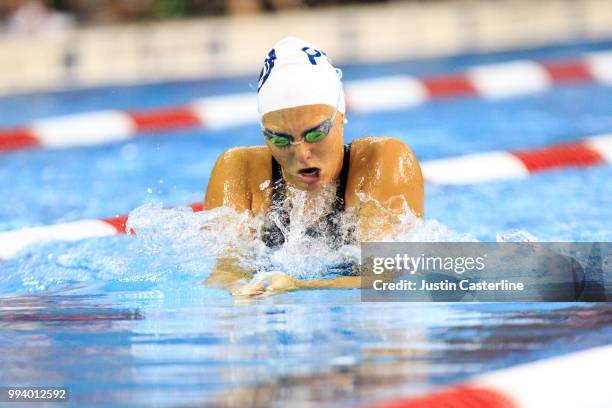 Maddie Cooke competes in the women's 100m breaststroke prelims at the 2018 TYR Pro Series on July 8, 2018 in Columbus, Ohio.