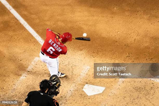 Anthony Rendon of the Washington Nationals at bat against the Miami Marlins during the fifth inning at Nationals Park on July 07, 2018 in Washington,...