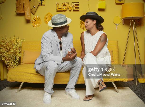 Bobby Brown and wife Alicia Etheredge Brown, Exc. Producers of the Bobby story pose together during his appearance at the 2018 Essence Music Festival...