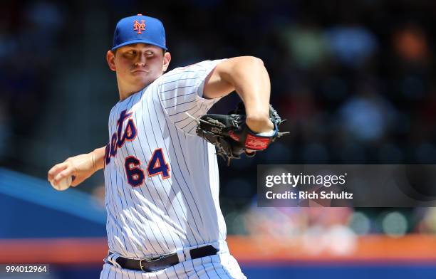 Pitcher Chris Flexen of the New York Mets delivers a pitch against the Tampa Bay Rays during the first inning of a game at Citi Field on July 8, 2018...