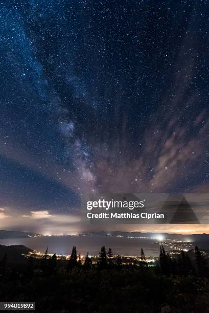 milky way over lake tahoe - ciprian stock-fotos und bilder