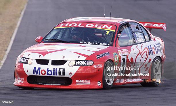 Mark Skaife in the Holden Commodore VX on his way to qualifying fastest during practice in the Queensland 500 V8 Supercar Race, held at the...