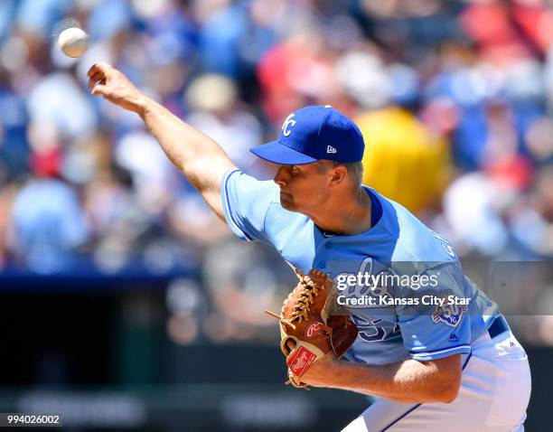 Kansas City Royals relief pitcher Glenn Sparkman throws in the fifth inning during Sunday's baseball game against the Boston Red Sox on July 8 at...