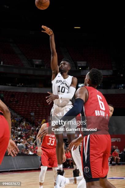 Chimezie Metu of the San Antonio Spurs shoots the ball against the Washington Wizards during the 2018 Las Vegas Summer League on July 8, 2018 at the...