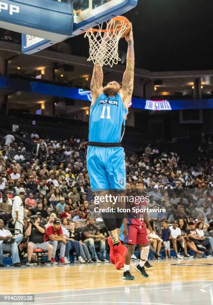 Chris 'Birdman' Andersen of Power goes up for a dunk during game 3 in week three of the BIG3 3-on-3 basketball league on Friday, July 6, 2018 at the...