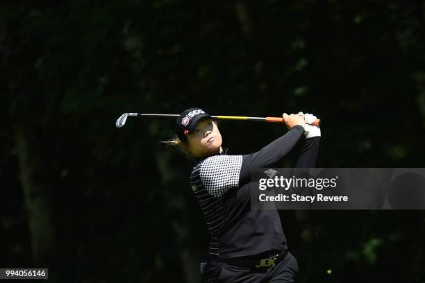 Ariya Jutanugarn of Thailand hits her approach shot on the first hole during the final round of the Thornberry Creek LPGA Classic at Thornberry Creek...