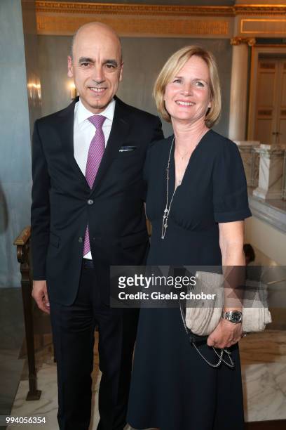 Nicolas Peter and his wife Nina Peter during the 'Oper fuer alle - Parsifal' as part of the Munich Opera Festival at Nationaltheater on July 8, 2018...