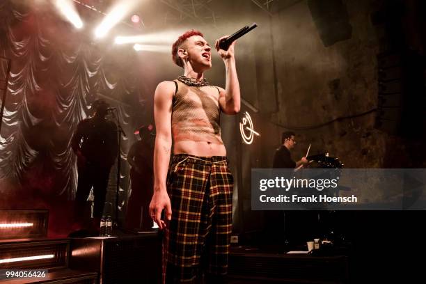 Singer Olly Alexander of the British band Years & Years performs live on stage during a concert at the Kesselhaus on July 8, 2018 in Berlin, Germany.