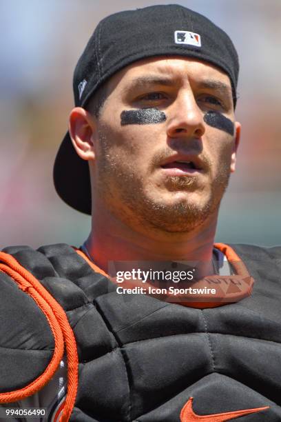 Miami Marlins catcher J.T. Realmuto in action in during the game between the Miami Marlins and the Washington Nationals on July 8 at Nationals Park,...