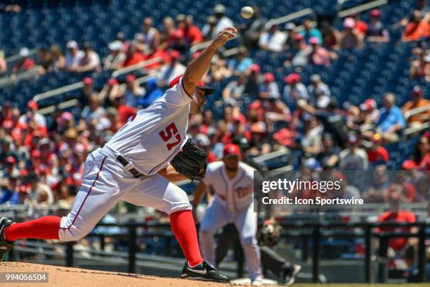 Washington Nationals starting pitcher Tanner Roark pitches in the first inning during the game between the Miami Marlins and the Washington Nationals...