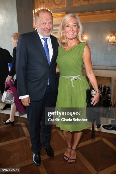 Axel Milberg and his wife Judit Milberg during the 'Oper fuer alle - Parsifal' as part of the Munich Opera Festival at Nationaltheater on July 8,...