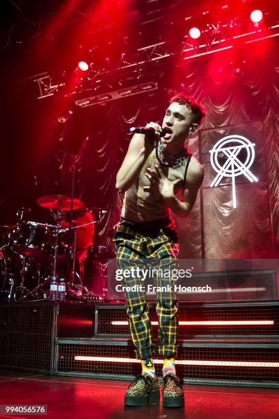 Singer Olly Alexander of the British band Years & Years performs live on stage during a concert at the Kesselhaus on July 8, 2018 in Berlin, Germany.