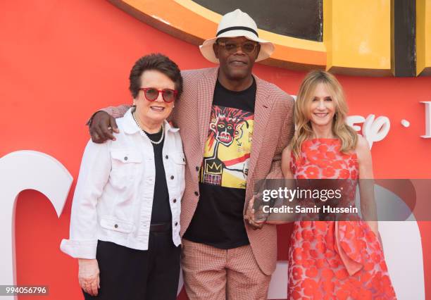 Billie Jean King, Samuel L Jackson and Holly Hunter attend the 'Incredibles 2' UK premiere at BFI Southbank on July 8, 2018 in London, England.