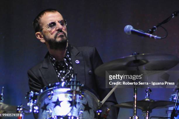 English musician and author Sir Richard Starkey performs on stage with his All Stars during Lucca Summer Festival at Piazza Napoleone on July 8, 2018...