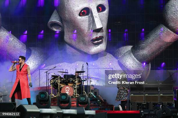 Adam Lambert, Roger Taylor and Brian May of Queen perform at Marlay Park on July 8, 2018 in Dublin, Ireland.