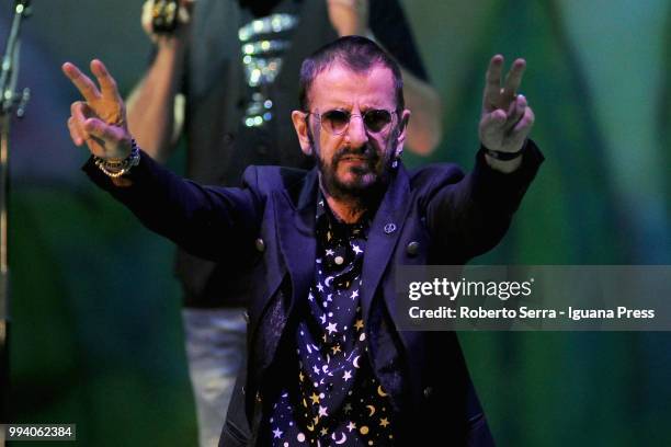 English musician and author Sir Richard Starkey performs on stage with his All Stars during Lucca Summer Festival at Piazza Napoleone on July 8, 2018...