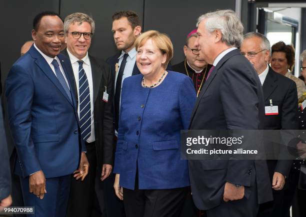 Mahamadou Issoufou , President of Niger, Angela Merkel, German Chancellor and Antonio Tajani, President of the European Parliament, meet at the...