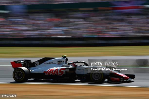 Kevin Magnussen of Denmark driving the Haas F1 Team VF-18 Ferrari on track during the Formula One Grand Prix of Great Britain at Silverstone on July...