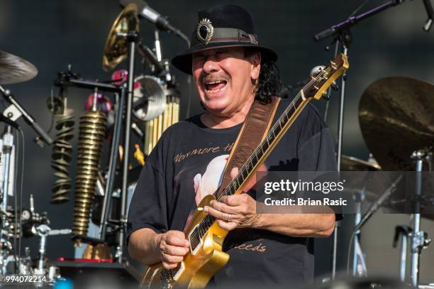 Carlos Santana of Santana performs live at Barclaycard present British Summer Time Hyde Park at Hyde Park on July 8, 2018 in London, England.