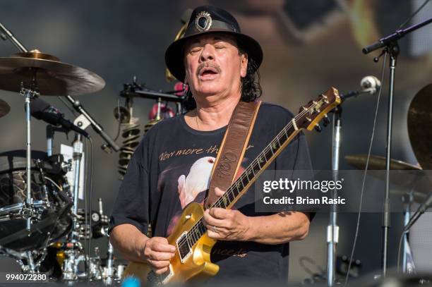 Carlos Santana of Santana performs live at Barclaycard present British Summer Time Hyde Park at Hyde Park on July 8, 2018 in London, England.