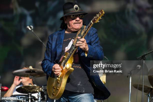 Carlos Santana of Santana performs live at Barclaycard present British Summer Time Hyde Park at Hyde Park on July 8, 2018 in London, England.