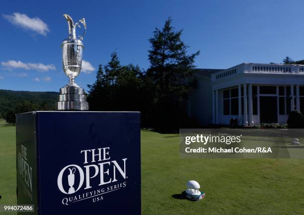 The Open Championship trophy is seen on the first hole tee box during the fourth and final round of A Military Tribute At The Greenbrier held on The...