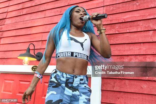 Lady Leshurr performs an intimate set at the Smirnoff House during Day 3 of Wireless Festival 2018 at Finsbury Park on July 8, 2018 in London,...