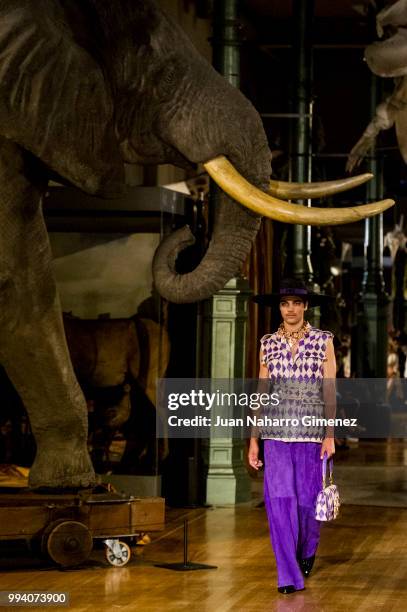 Model walks the runway at the Palomo Spain show during the Mercedes-Benz Fashion Week Madrid Spring/Summer 2019 at IFEMA on July 8, 2018 in Madrid,...