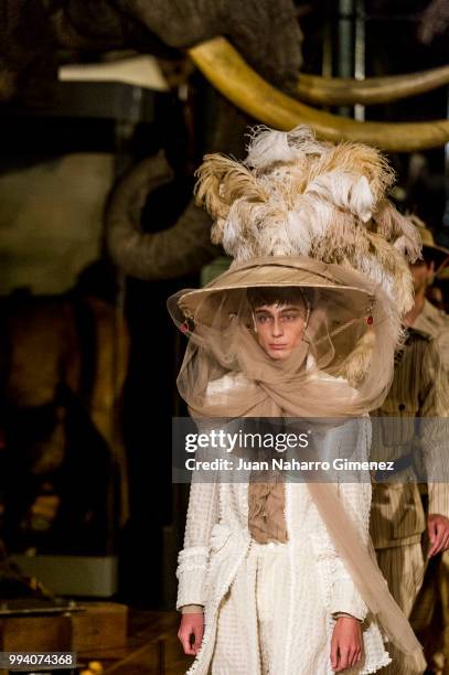 Model walks the runway at the Palomo Spain show during the Mercedes-Benz Fashion Week Madrid Spring/Summer 2019 at IFEMA on July 8, 2018 in Madrid,...