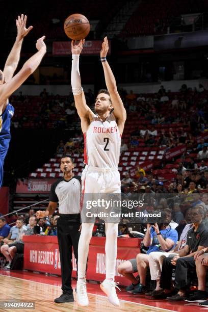 Hunter of the Houston Rockets shoots the ball against the Golden States Warriors during the 2018 Las Vegas Summer League on July 8, 2018 at the...