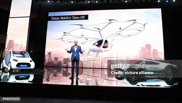 Mercedes-Benz CEO Dieter Zetsche presents the Smart vision EQ fortwo on stage during the "Mercedes-Benz Media Night" at the fair in Frankfurt/Main,...
