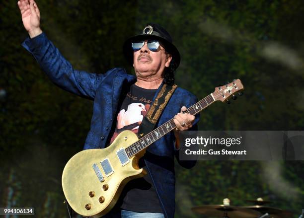 Carlos Santana performs on the Great Oak stage at Barclaycard Presents British Summer Time Hyde Park at Hyde Park on July 8, 2018 in London, England.