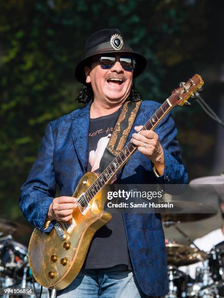 Carlos Santana of Santana performs live at Barclaycard present British Summer Time Hyde Park at Hyde Park on July 8, 2018 in London, England.