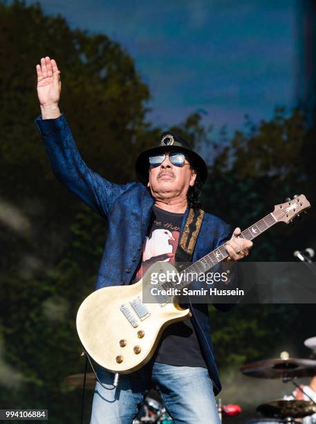 Carlos Santana of Santana performs live at Barclaycard present British Summer Time Hyde Park at Hyde Park on July 8, 2018 in London, England.