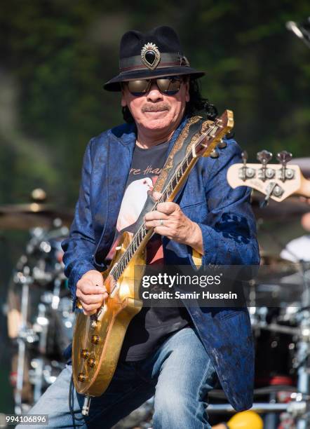 Carlos Santana of Santana performs live at Barclaycard present British Summer Time Hyde Park at Hyde Park on July 8, 2018 in London, England.