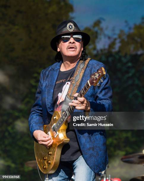 Carlos Santana of Santana performs live at Barclaycard present British Summer Time Hyde Park at Hyde Park on July 8, 2018 in London, England.