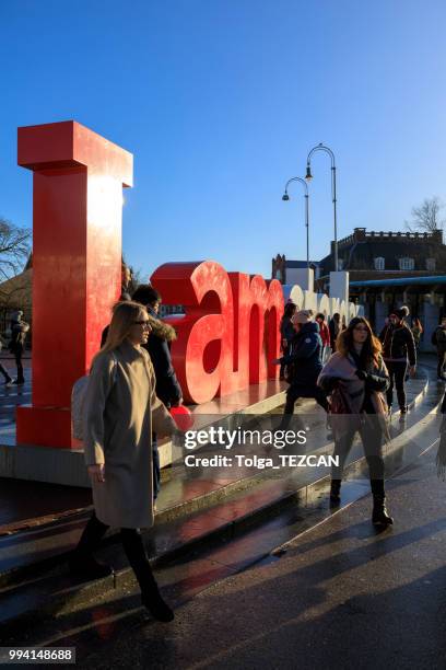 i amsterdam letters. located at rijksmuseum, amsterdam, netherlands - museumplein stock pictures, royalty-free photos & images