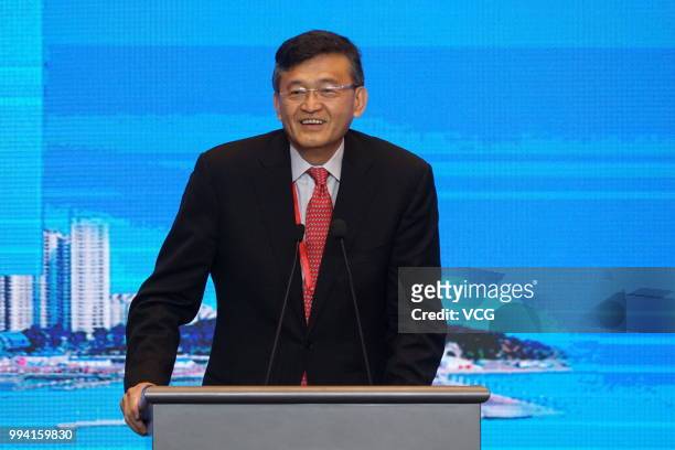 Chen Liwu, chairman of Walden International, speaks at the 2018 International IC Industry Investment Summit at Qingdao International Conference...